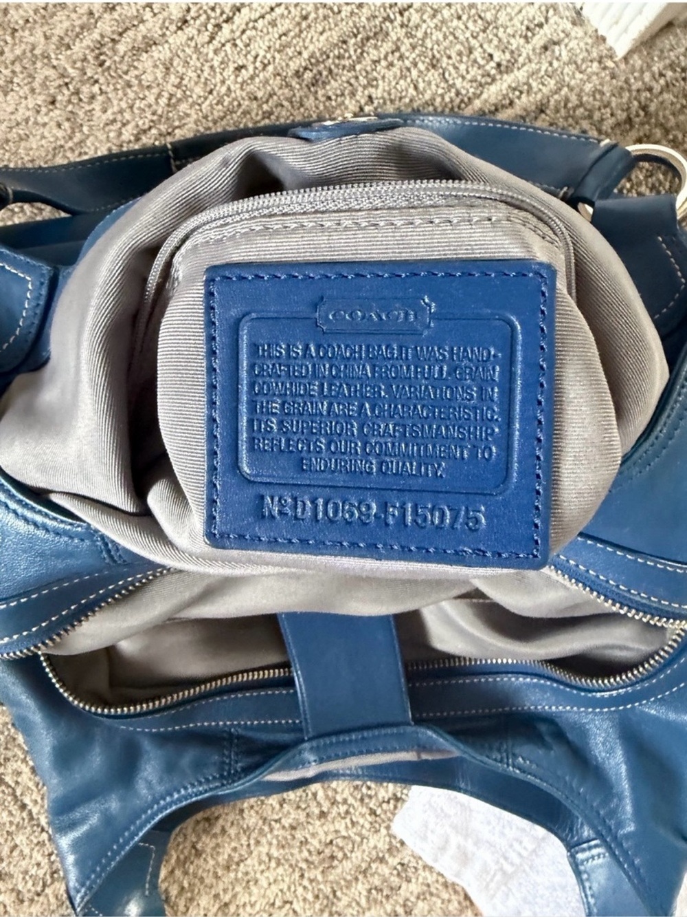 Coach Soho Pleated Leather Lynn Large Hobo Blue F15075 - Picture 6 of 16